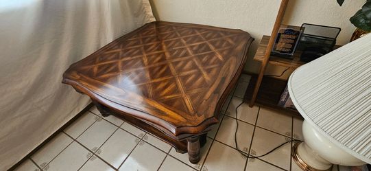 Wood Coffee Table with Cane Shelf – 36" Square