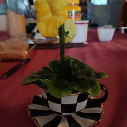 MacKenzie-Childs Courtly Check Teacup with Pansy Flower