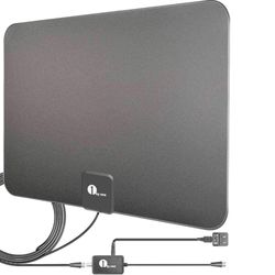 1byone TV Antenna, 50 Mile Range Amplified HDTV Antenna with Detachable Amplifier Signal Booster, USB Power Supply and 10 Feet Highest Performance Coa