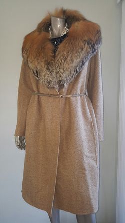 OSCAR DE LA RENTA MOHAIR WOOL FOX FUR COLLAR COAT M/L