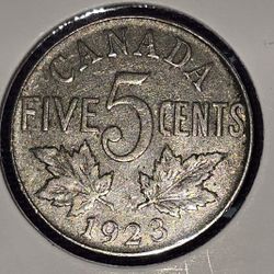 1923 Canada 5 Cents Coin