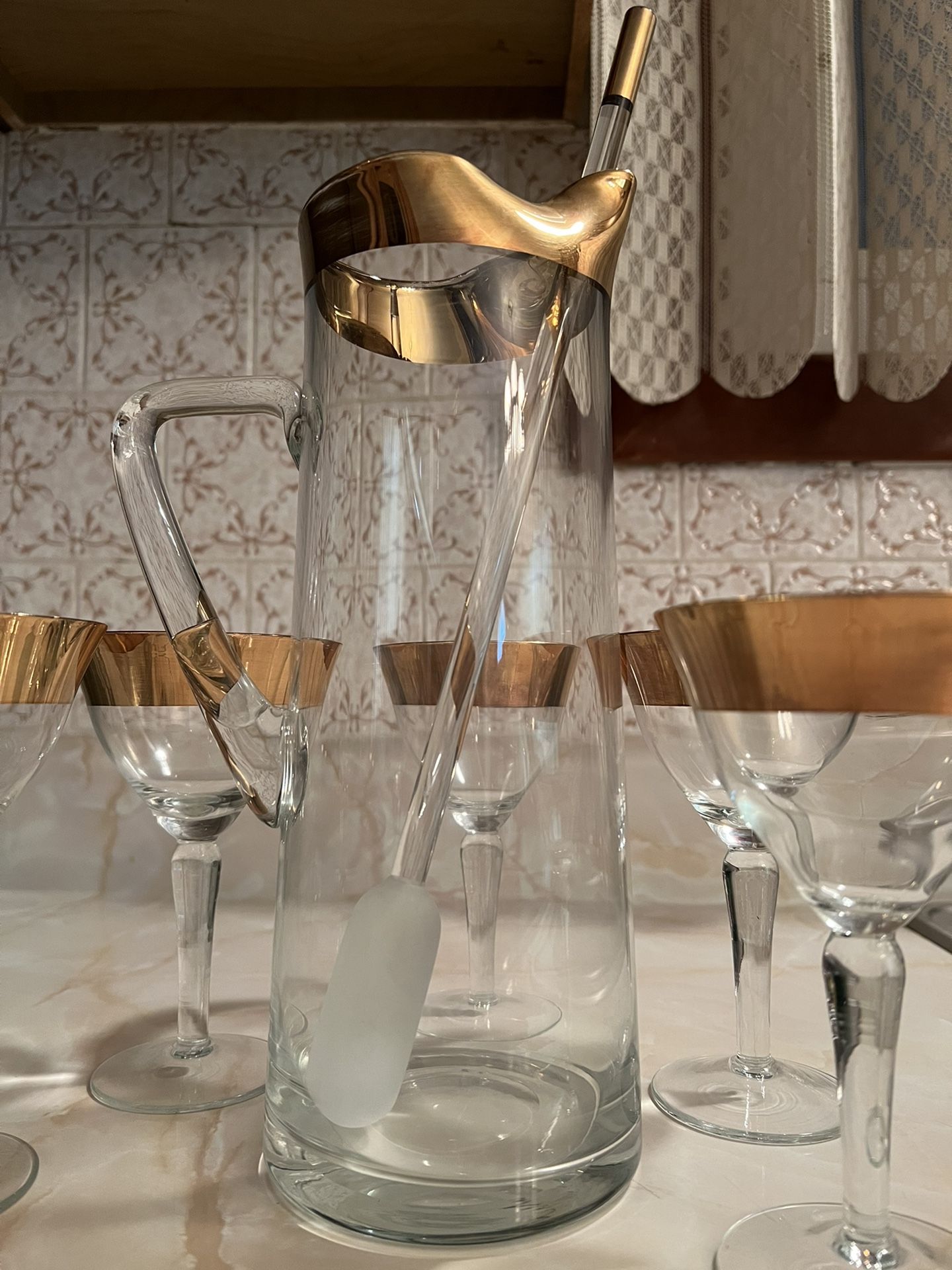Vintage Gold Trim Glass Jar Set