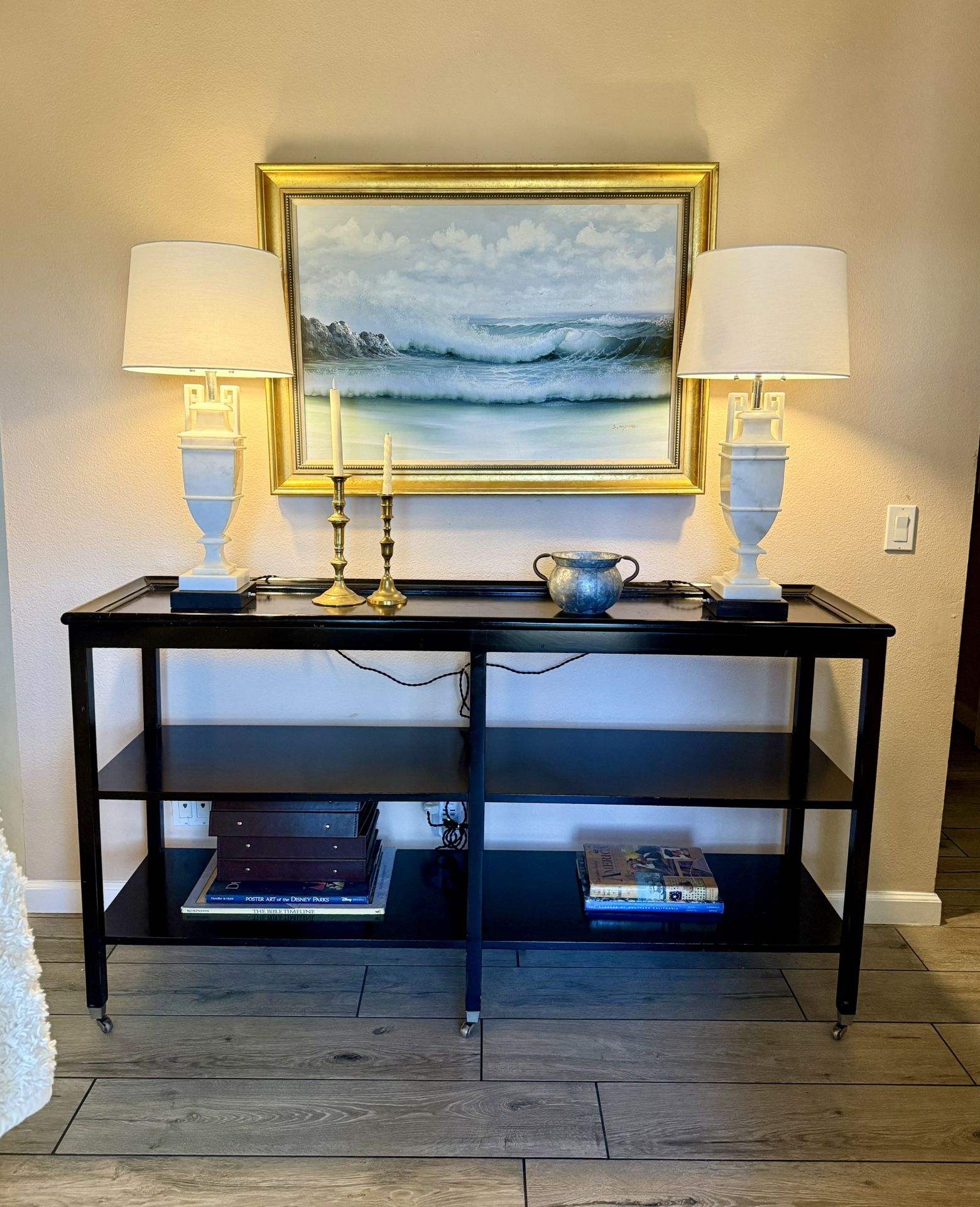 Barclay Butera Black Tiered Console Table Sofa Table Display Table Entry Table