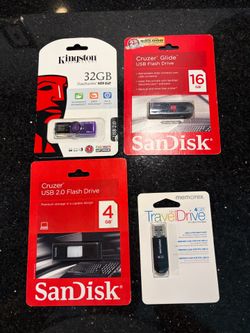 4 USB Flash Drives Kingston 32GB SanDisk 16GB & 4GB Memorex Travel Drive 4GB NEW