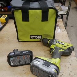 Ryobi 18v hammer drill P251 with 2 batteries P102 P191 , carry bag pre owned 868104-1