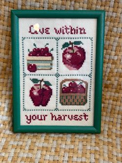 Vintage framed cross stitch of apples