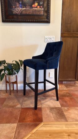 2 Velvet Navy Bar height Chairs