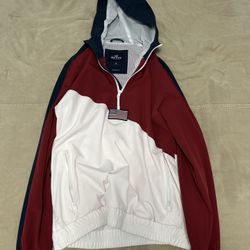 RARE Hollister Epic Flex Red, White & Blue 1/4 Zip Up Double Pocket Windbreaker