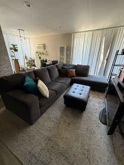 L-Shaped Sectional Couch + Storage Ottoman – $50