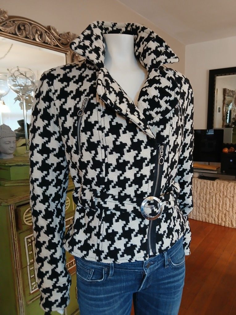 Vintage Nordstrom • Sexy Cool Houndstooth Cropped Wool Jacket L