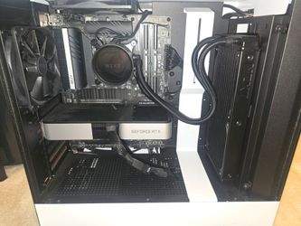 NZXT PC set up (PC, monitor, keyboard, mose, and soundbar)