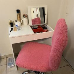 Vanity With Compartments And Chair