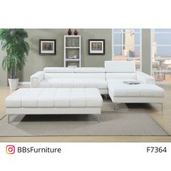 White Sectional Sofa - Ottoman Sold Separately (Free Delivery)