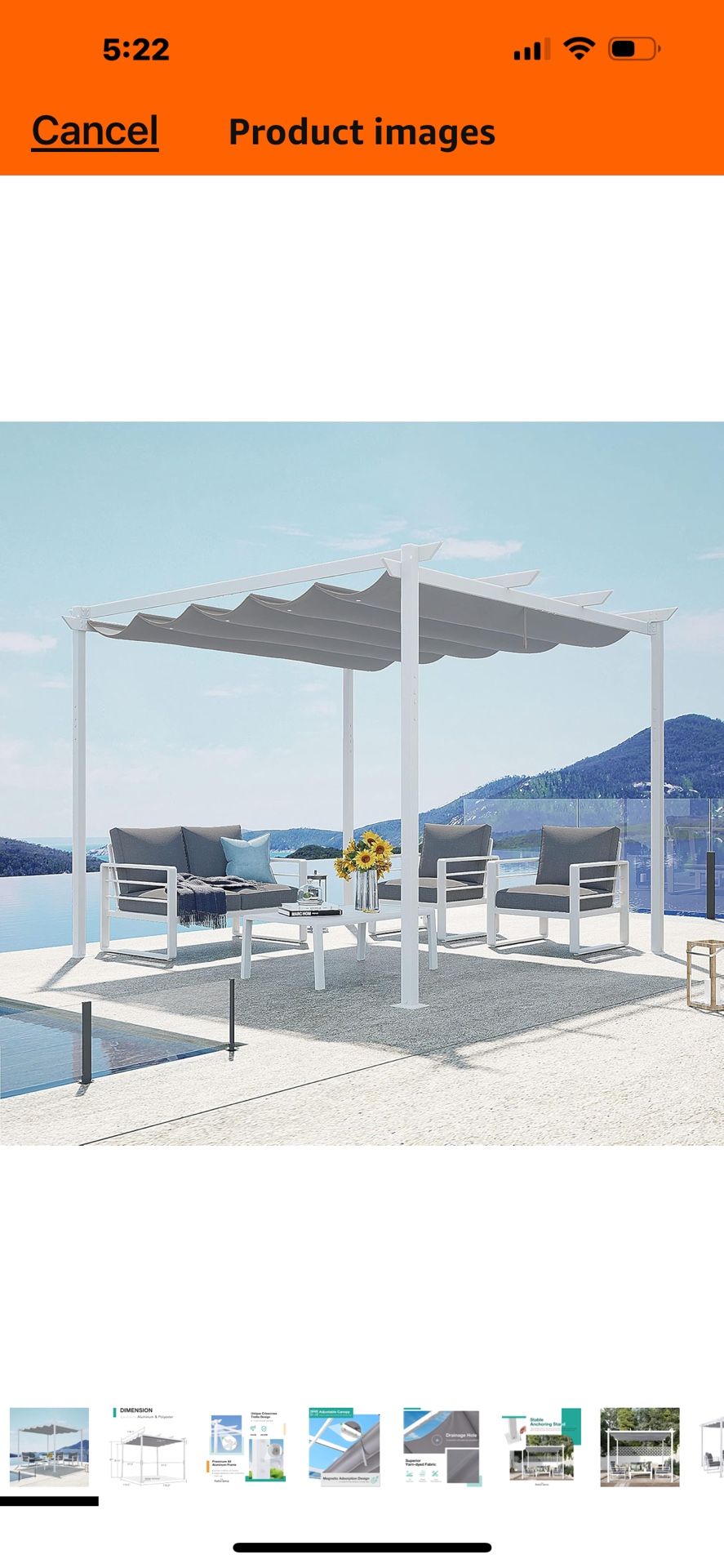 BRAND NEW - STILL IN ORIGINAL BOX! Patiorama 10’ x 10’ Outdoor Retractable Pergola with Sun Shade Canopy, White Patio Aluminum Shelter Grape Trellis,