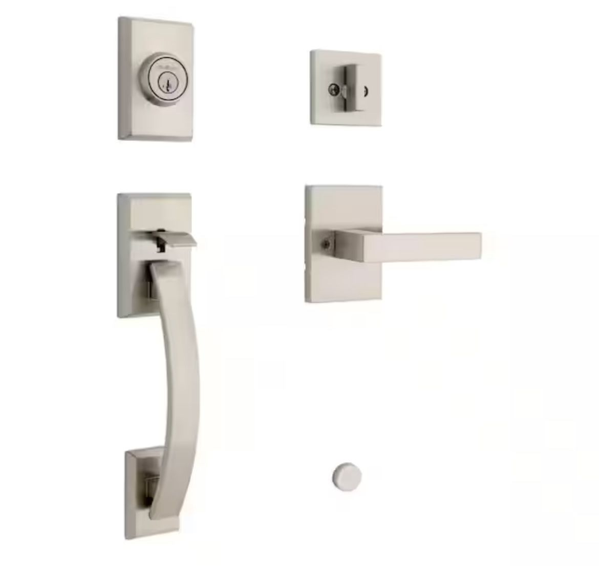 Kwikset Tavaris Single Cylinder Door Handleset w/Rectangular Singapore Handle featuring SmartKey Security in Satin Nickel