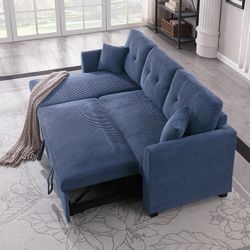 Reversible Corduroy Sleeper Pull Out Sofa Bed Sectional Couch With Storage Chaise