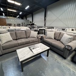 2pc Gray Sofa & Love Seat