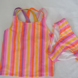 New Girls 4T Multi Color Stripe Swimsuit 