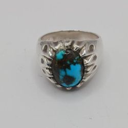 Men's Sterling Silver tourquise Ring signed Sz 10.5