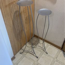 PartyLite Pair Of Silver Metal Candle Stands\Candle Holder