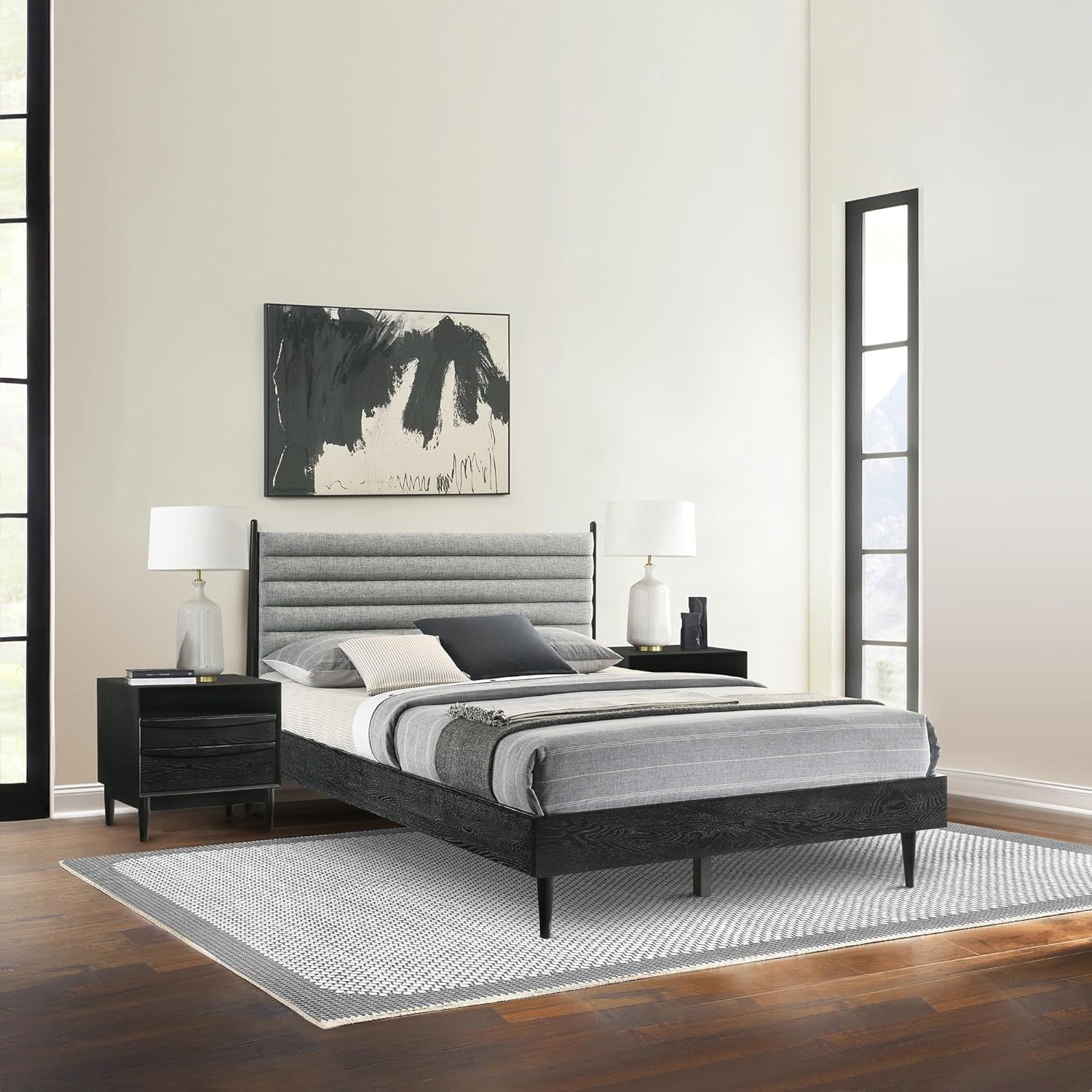 Armen Living Artemio 3-Piece Black Wood Queen Bedroom Set