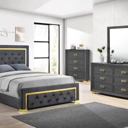 Bedroom set 4pc Queen including Q Bed Frame Dresser Mirror one Nightstand Not including mattress and box spring