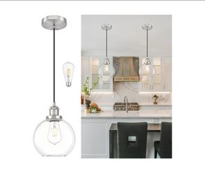 9655: New 8" Glass Pendant Light Clear Globe Pendant Lights Kitchen Island Brushed Nickel Glass Pendant Lights Kitchen Island Globe Pendant Light fixt
