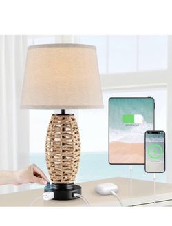 Touch Control Boho Table Lamp(1) with USB Ports and AC Outlet  (Brand New)