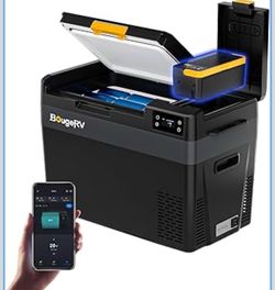 BougeRV 12 Volt Portable Refrigerator, CRX3 30 Quart Car Fridge with 240Wh Detachable Battery, -4℉~68℉ Compressor Electric Cooler with 12V/24 DC, 100-