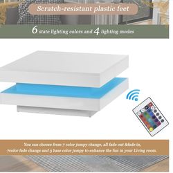 Modern White Square Coffee Table w/ Color Changing LED Lights