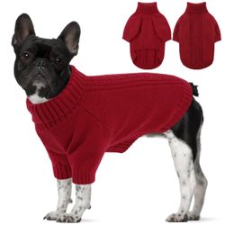 New Red Knit Dog Sweater — Medium, Turtleneck