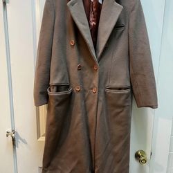 80s/90s vintage wool pea coat with rose-color satin liningy - read description
