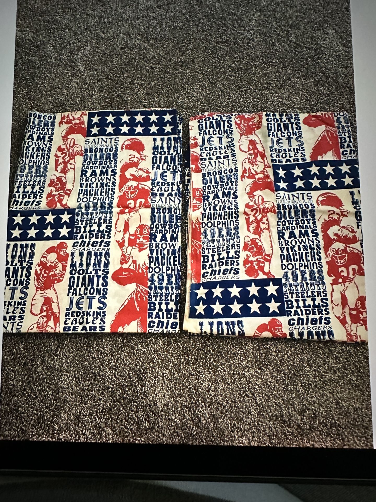 Vtg Bibbs NFL 2 Red, White, Blue Flat Sheets- Full Size, Retro Teams, 70” X 100”