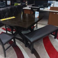 *Now Available!!!*---Stellar Kelly Dining Table Sets W/4 Chairs And Bench---$50 Down Financing/Same Day Delivery🤭