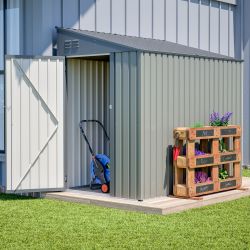 4x7 Foot Lean-To Shed in Olive grey, Heavy-Duty Steel Outdoor Storage for Garden Tools & Bicycles, Maximize Your Backyard & Patio Space with All-Weath
