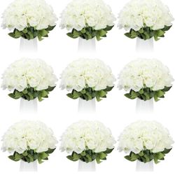  100 Pcs Artificial Roses Bulk, Long Stem Realistic Fake Silk Roses Bouquet for Centerpiece, Vases, Wedding, Party, Kitchen Decoration (Creamy W