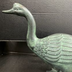 Goose Bronze Garden Sculpture Green Patina Figurine Statue Art Deco 14”x12”x 6”
