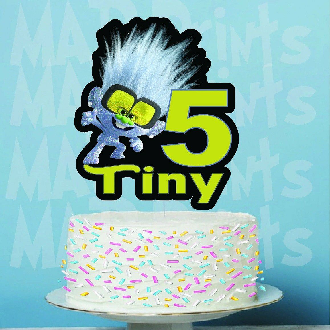 Printable Personalized Tiny Diamond Cake Topper, Trolls birthday