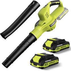 Powerful 21V Cordless Leaf Blower with 2 Batteries & Charger, 2 Speed Modes