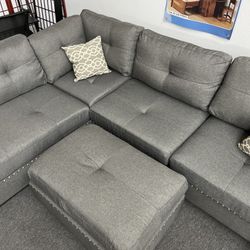 Blue Grey Sectional w/Ottoman (Reversible L/R Chaise) 👍FREE FINANCING AVAILABLE 👉 0️⃣ DOWN PAYMENT ❗NO CREDIT CHECK❗ 