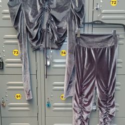 Womens New Inc Gray Velvet Ruched 2 Piece Set  Size S