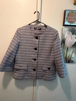 Karl Lagerfeld Paris black and white bouclé tweed blazer size 10