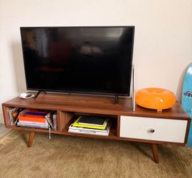 MODERN TV STAND WOOD + WHITE DRAWER