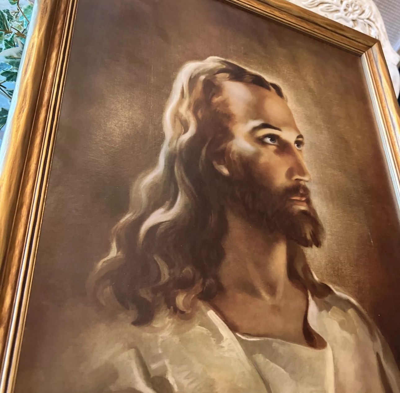 1941 Kriebel & Bates Litho in US Christ Head Portrait in Frame 13" X 11" x 2"