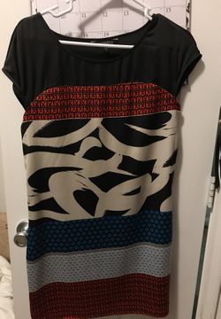 Express, XS black, red and blue print. Fits like a tunic above knee.