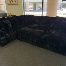 Black Corduroy Sleeper Sofa With Pull Out Bed And Storage Chaise Lounge 
