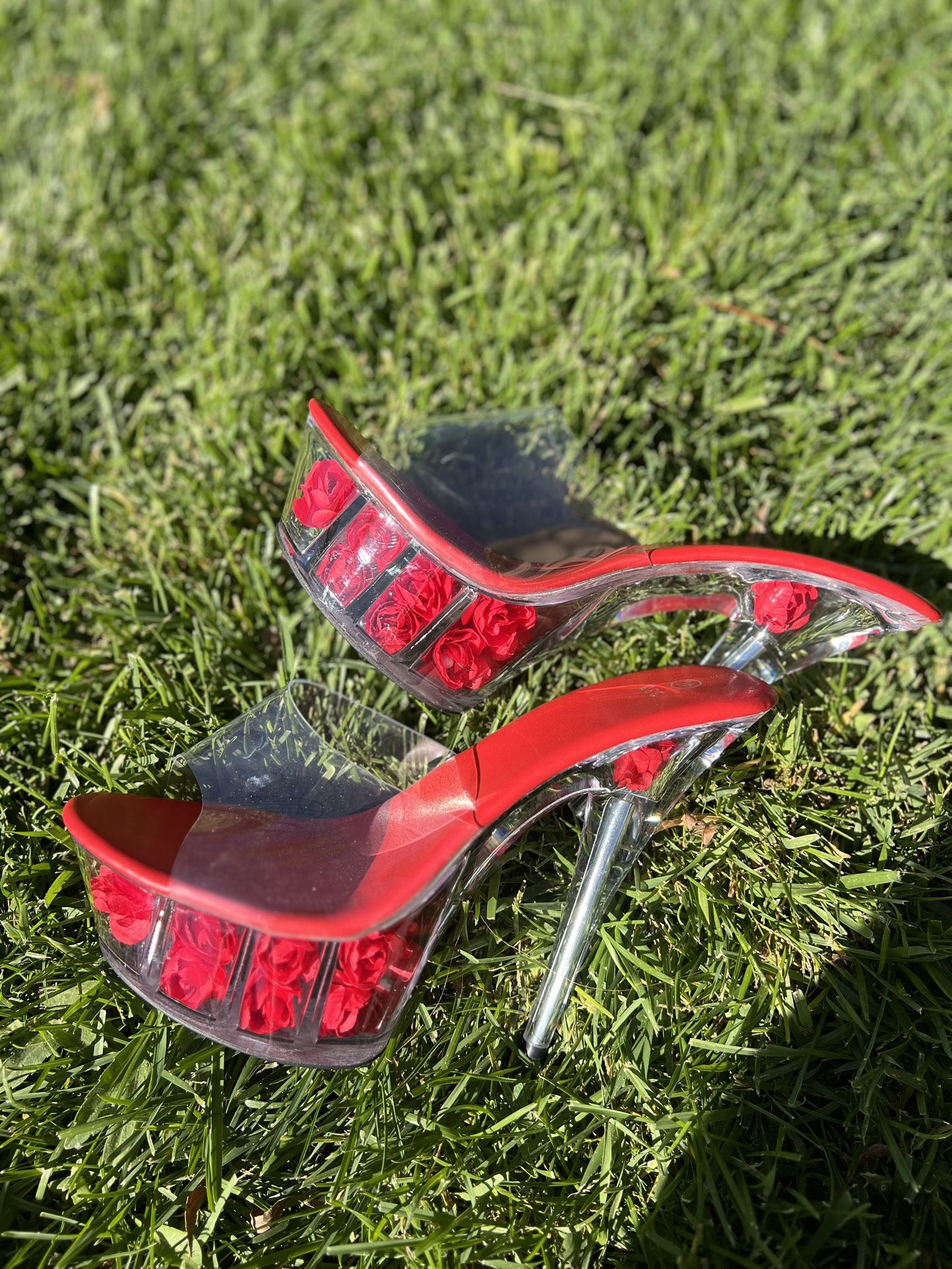 Transparent Rose Platform Heels – Size 40 / US 9