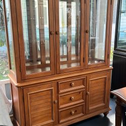 Very Clean, Solid Wood Hutch (with Glass Shelves).