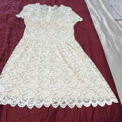 White / Nude Lace Vintage Summer Dress 