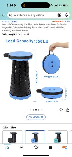 Foldable Telescoping Stool Portable, Retractable Stool for Adults, Upgraded Collapsible Folding Seats with Load Capacity 550lbs, Camping Stools for Ad